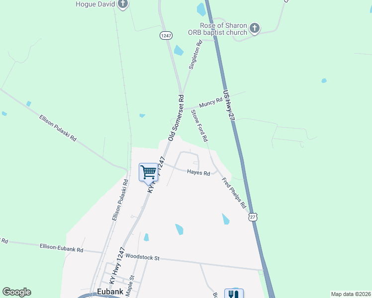 map of restaurants, bars, coffee shops, grocery stores, and more near 2020 Tower Drive in Eubank