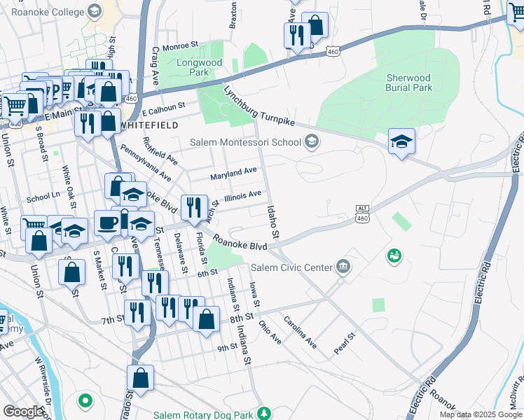 map of restaurants, bars, coffee shops, grocery stores, and more near 847 Elizabeth Avenue in Salem