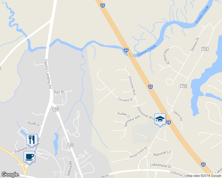 map of restaurants, bars, coffee shops, grocery stores, and more near 101 Galleon Court in Williamsburg