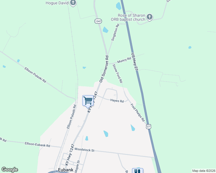 map of restaurants, bars, coffee shops, grocery stores, and more near 2020 Tower Drive in Eubank