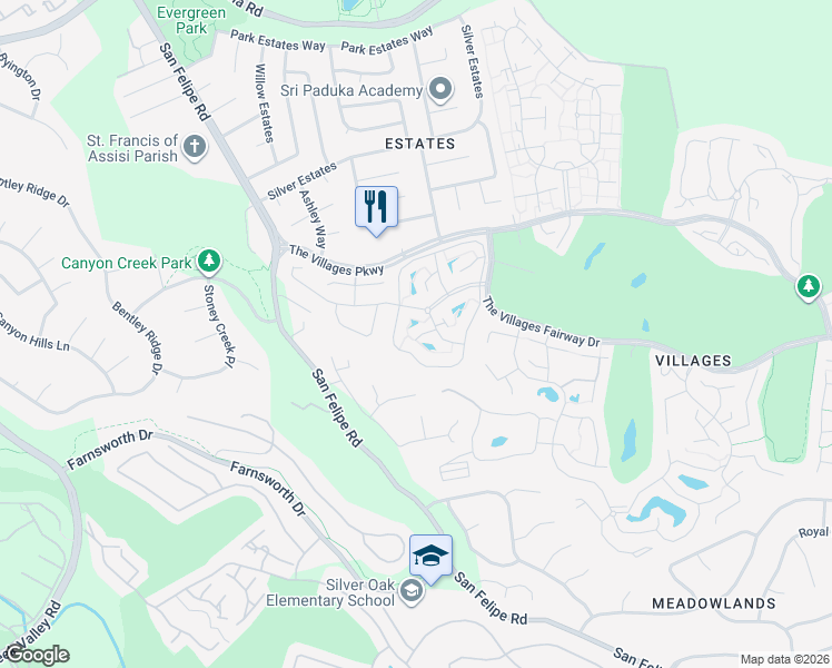 map of restaurants, bars, coffee shops, grocery stores, and more near 3361 Bolsena Court in San Jose