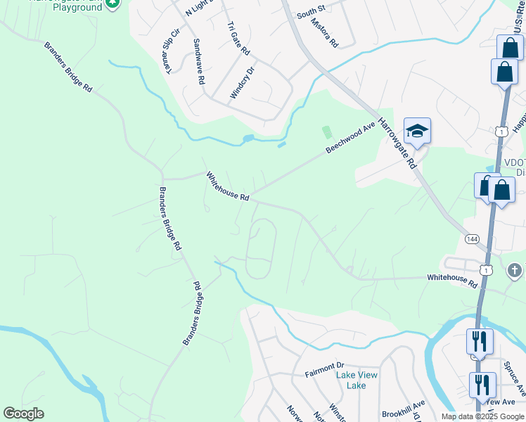 map of restaurants, bars, coffee shops, grocery stores, and more near 3603 Whitehouse Road in Chesterfield County
