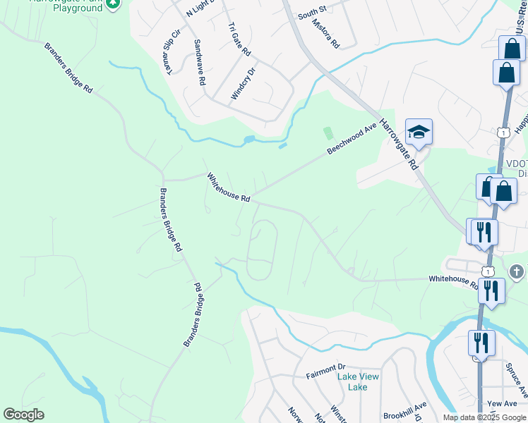 map of restaurants, bars, coffee shops, grocery stores, and more near 3603 Whitehouse Road in Chesterfield County