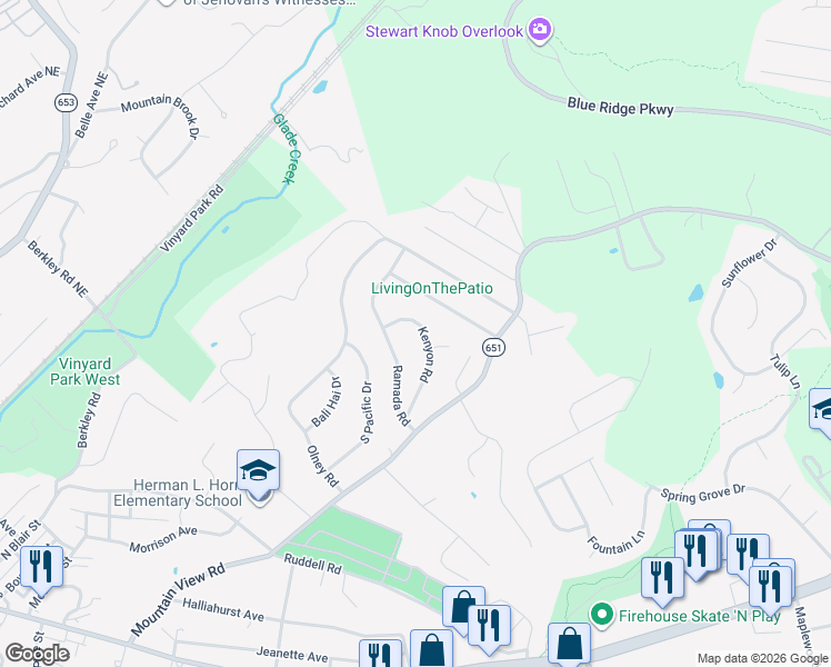 map of restaurants, bars, coffee shops, grocery stores, and more near 720 Kenyon Rd in Vinton