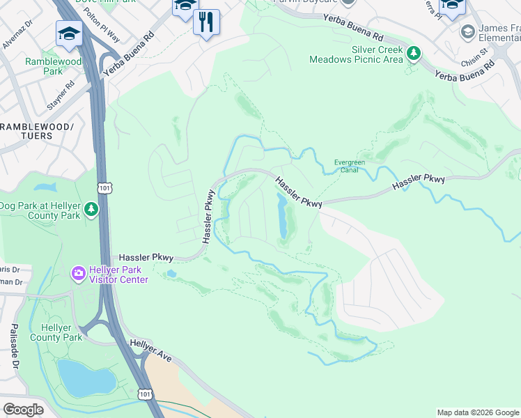 map of restaurants, bars, coffee shops, grocery stores, and more near 1553 Quiet Pond Lane in San Jose