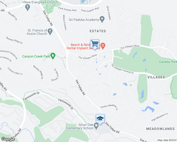 map of restaurants, bars, coffee shops, grocery stores, and more near 2096 Mataro Way in San Jose