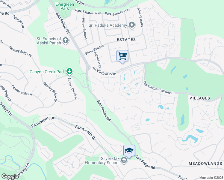 map of restaurants, bars, coffee shops, grocery stores, and more near 2076 Mataro Way in San Jose