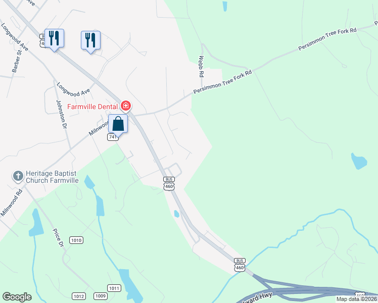 map of restaurants, bars, coffee shops, grocery stores, and more near 1914 Woodland Trail in Farmville