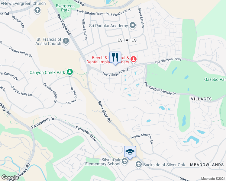 map of restaurants, bars, coffee shops, grocery stores, and more near 2076 Mataro Way in San Jose