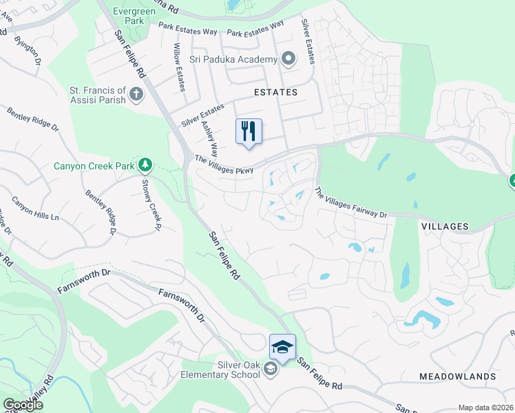 map of restaurants, bars, coffee shops, grocery stores, and more near 3315 Lake Albano Circle in San Jose