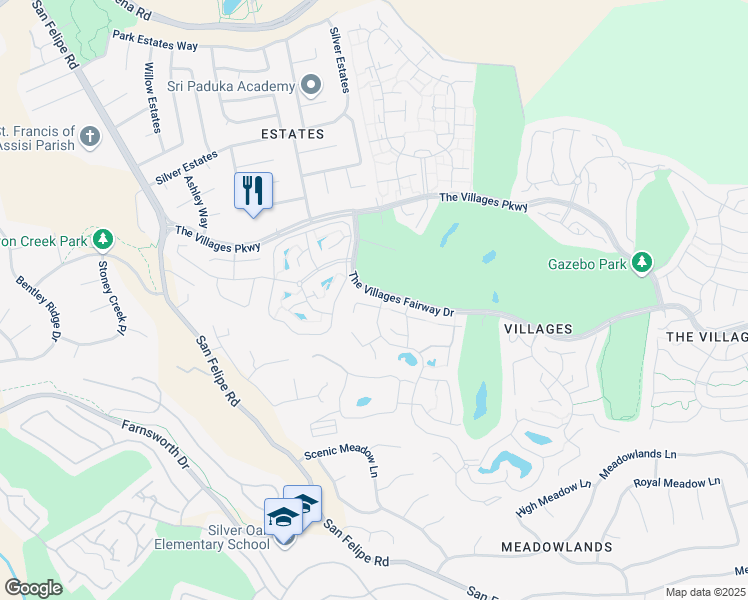 map of restaurants, bars, coffee shops, grocery stores, and more near 6004 Montgomery Corner in San Jose