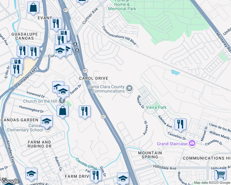 map of restaurants, bars, coffee shops, grocery stores, and more near 2661 Carol Drive in San Jose