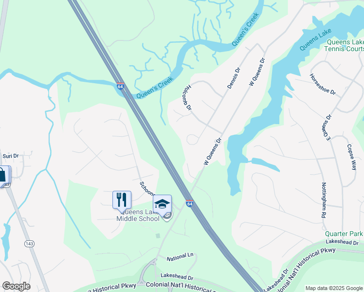 map of restaurants, bars, coffee shops, grocery stores, and more near 139 Dennis Drive in Williamsburg