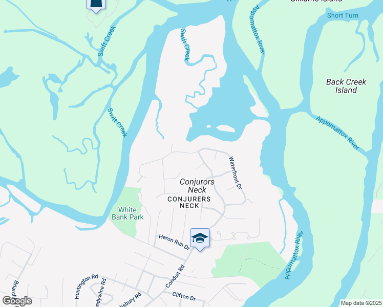 map of restaurants, bars, coffee shops, grocery stores, and more near 512 Waterfront Drive in Colonial Heights