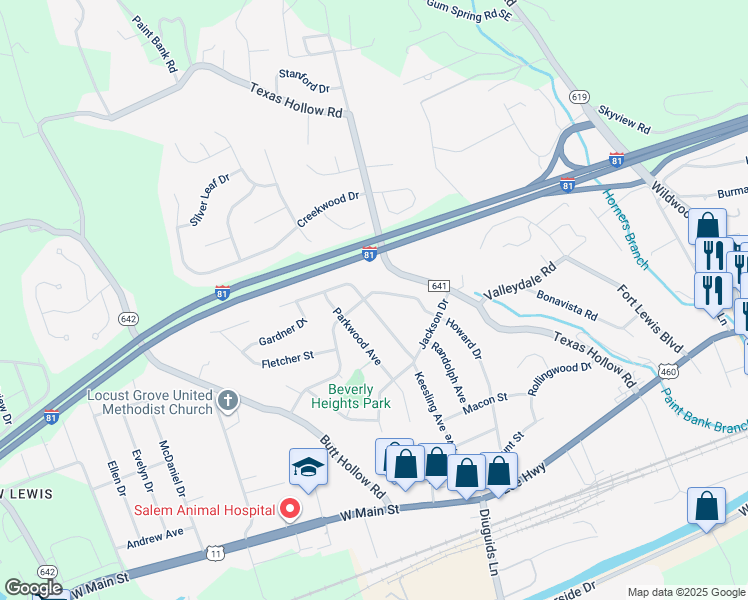 map of restaurants, bars, coffee shops, grocery stores, and more near 366 Keesling Avenue in Salem