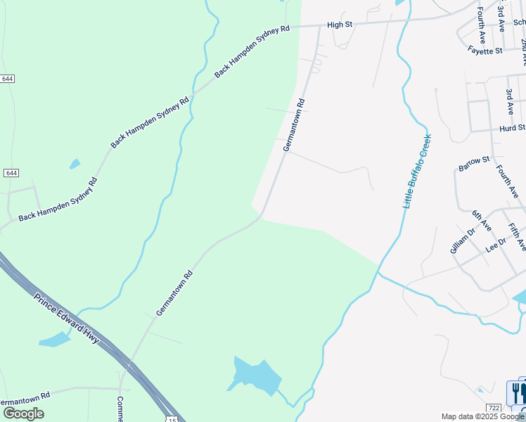 map of restaurants, bars, coffee shops, grocery stores, and more near Germantown Road in Farmville