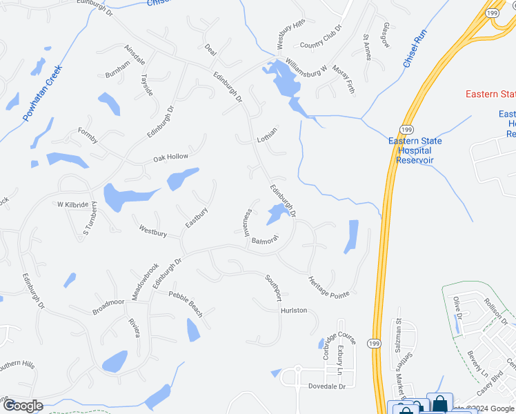 map of restaurants, bars, coffee shops, grocery stores, and more near 120 Inverness in Williamsburg