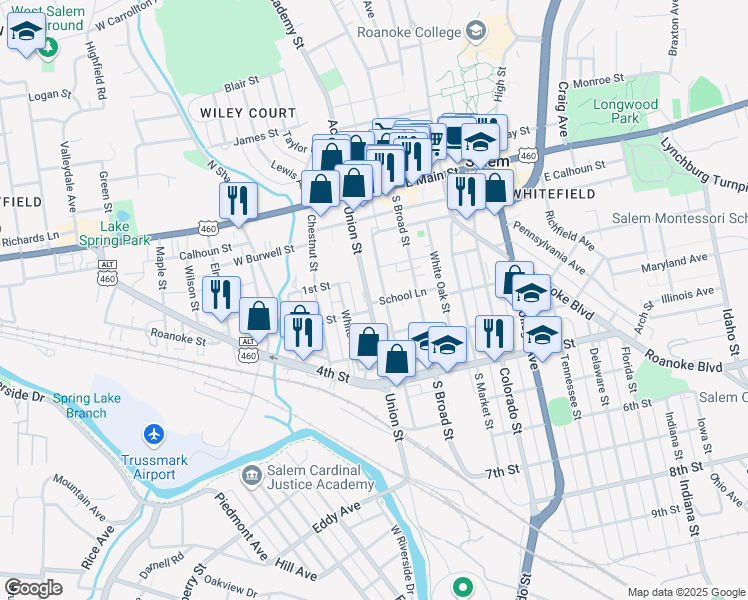 map of restaurants, bars, coffee shops, grocery stores, and more near 324 Union Street in Salem