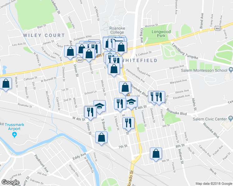map of restaurants, bars, coffee shops, grocery stores, and more near 409 South Colorado Street in Salem