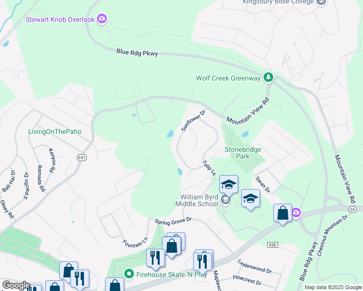 map of restaurants, bars, coffee shops, grocery stores, and more near 469 Edgemont Cir in Vinton