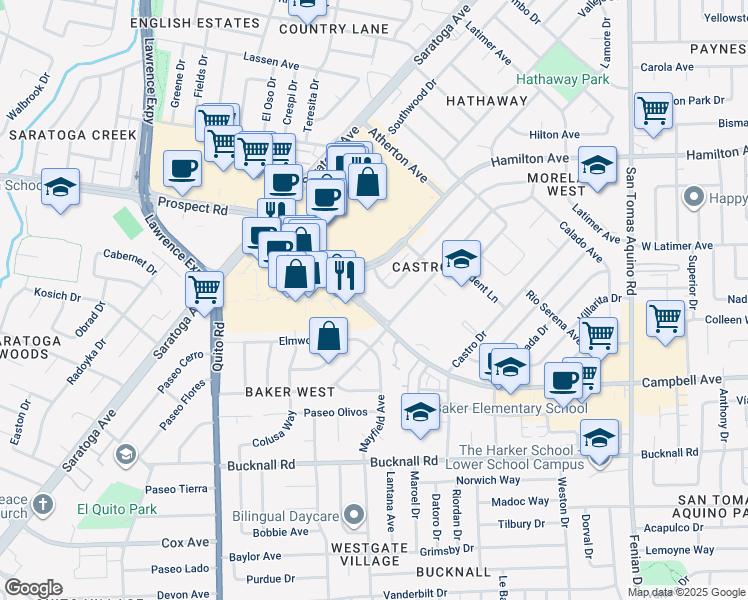 map of restaurants, bars, coffee shops, grocery stores, and more near in San Jose