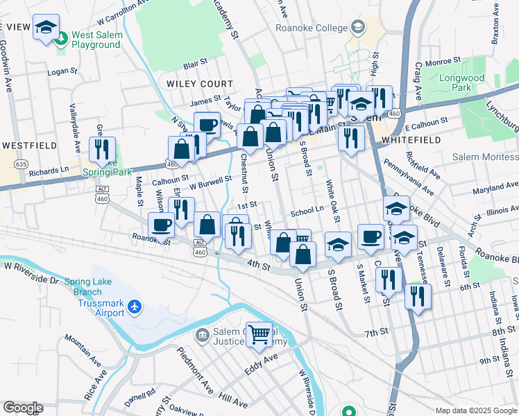map of restaurants, bars, coffee shops, grocery stores, and more near 307 White Street in Salem