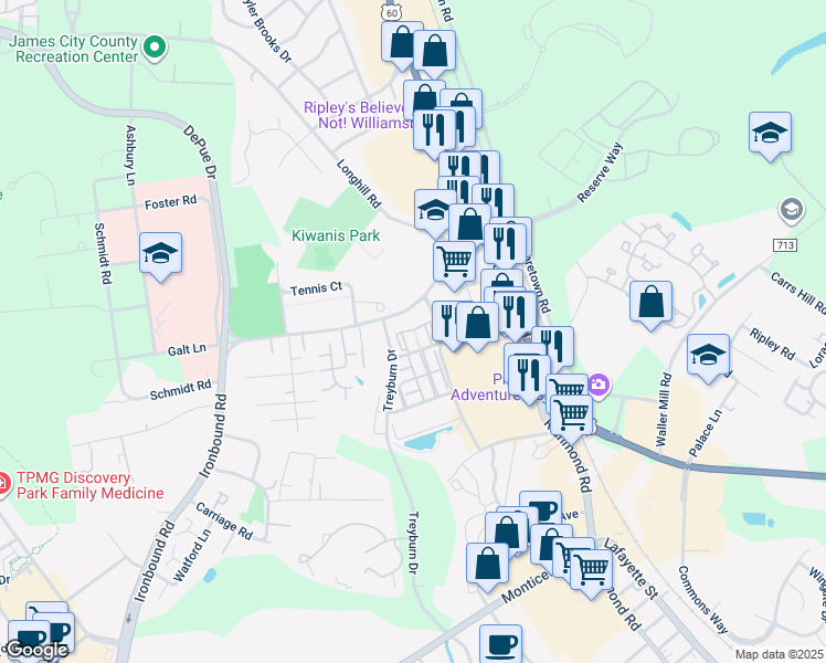 map of restaurants, bars, coffee shops, grocery stores, and more near 4 Middle Street in Williamsburg