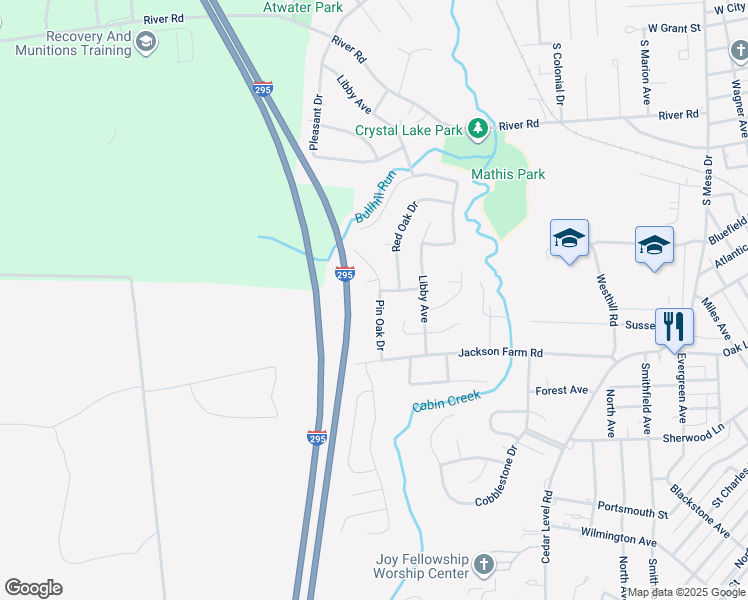 map of restaurants, bars, coffee shops, grocery stores, and more near 402 Pin Oak Drive in Hopewell