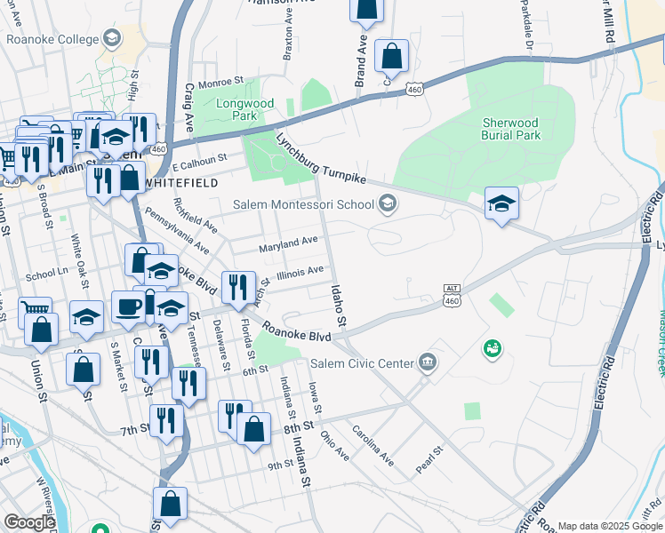 map of restaurants, bars, coffee shops, grocery stores, and more near 501 Idaho Street in Salem