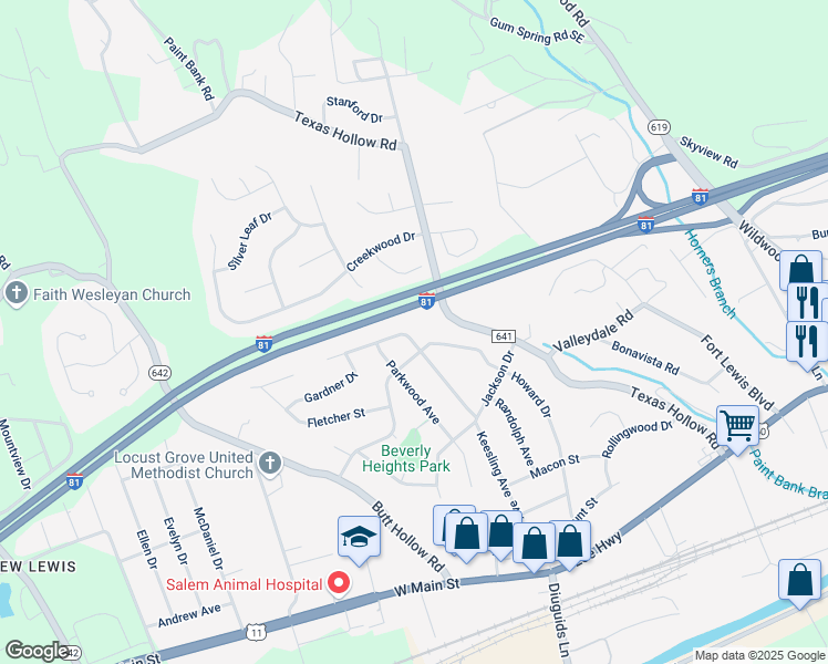 map of restaurants, bars, coffee shops, grocery stores, and more near 411 Keesling Avenue in Salem