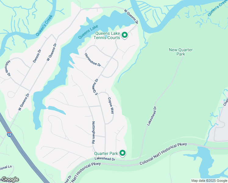 map of restaurants, bars, coffee shops, grocery stores, and more near 106 Copse Way in Williamsburg
