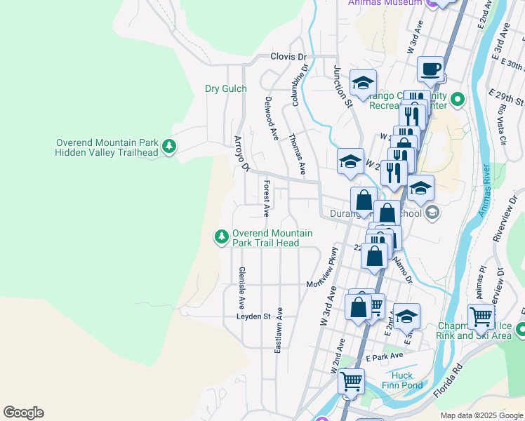 map of restaurants, bars, coffee shops, grocery stores, and more near 2305-2307 Hermosa Avenue in Durango