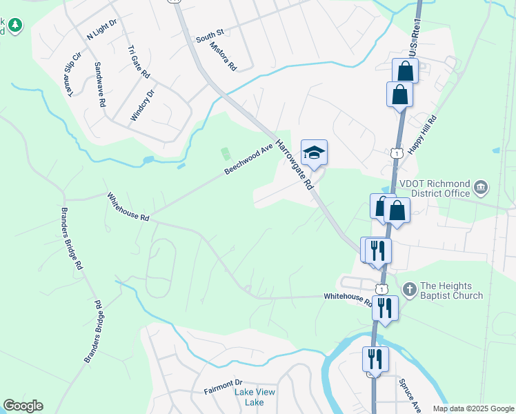 map of restaurants, bars, coffee shops, grocery stores, and more near 3121 Pineland Avenue in Colonial Heights