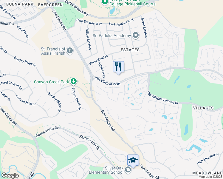 map of restaurants, bars, coffee shops, grocery stores, and more near 2012 Carignan Way in San Jose