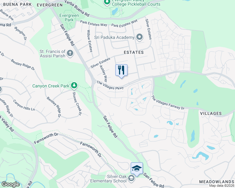 map of restaurants, bars, coffee shops, grocery stores, and more near 2010 Carignan Way in San Jose
