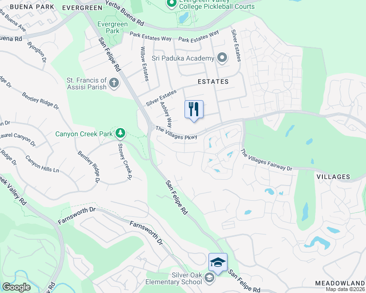 map of restaurants, bars, coffee shops, grocery stores, and more near 2012 Carignan Way in San Jose