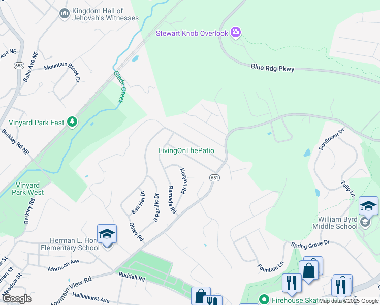 map of restaurants, bars, coffee shops, grocery stores, and more near 541 Holiday Road in Vinton