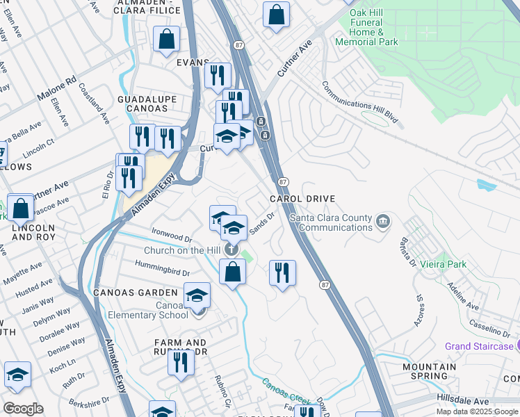 map of restaurants, bars, coffee shops, grocery stores, and more near 752 Mill Stream Drive in San Jose