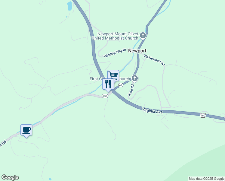map of restaurants, bars, coffee shops, grocery stores, and more near 8678 Virginia Ave in Newport
