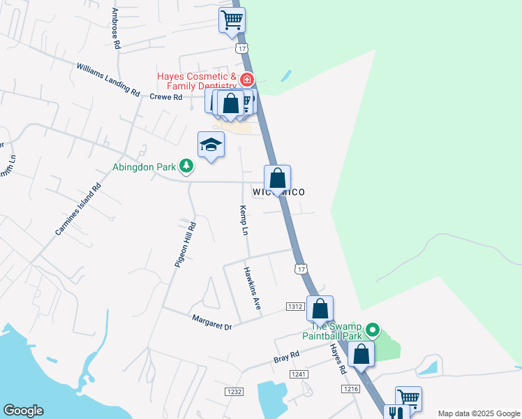 map of restaurants, bars, coffee shops, grocery stores, and more near 7162 Peppers Road in Gloucester Point