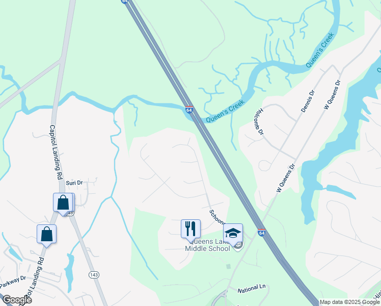 map of restaurants, bars, coffee shops, grocery stores, and more near 705 Schooner Boulevard in Williamsburg