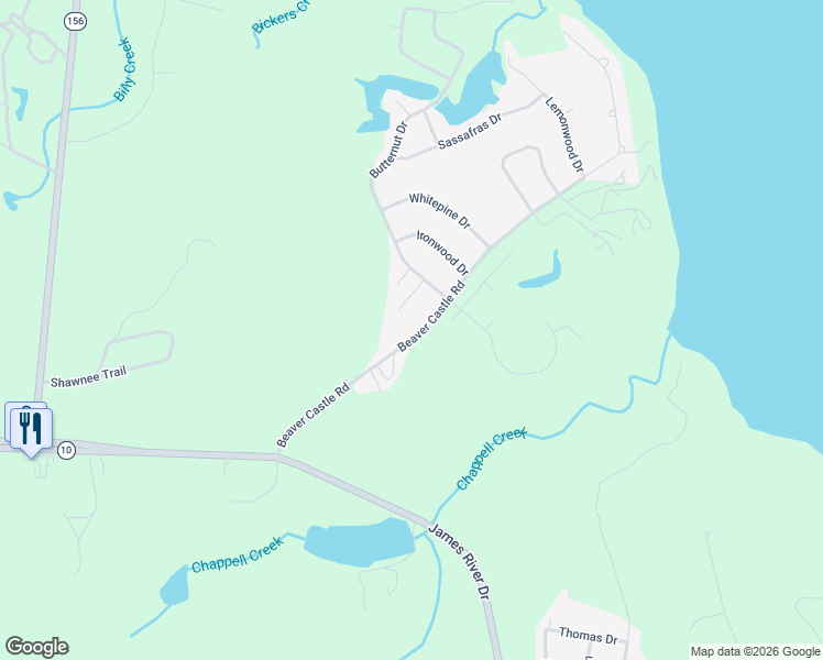 map of restaurants, bars, coffee shops, grocery stores, and more near 10916 Beaver Castle Road in Hopewell