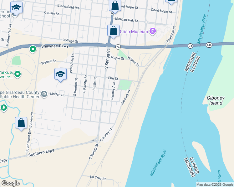 map of restaurants, bars, coffee shops, grocery stores, and more near 1000 Ranney Avenue in Cape Girardeau