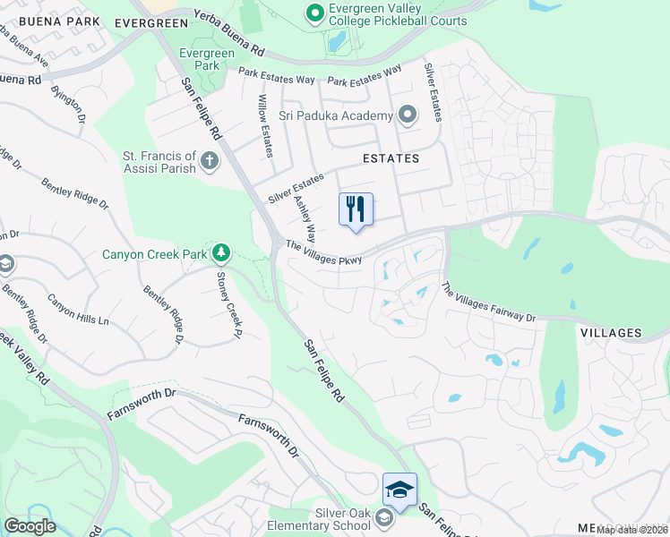 map of restaurants, bars, coffee shops, grocery stores, and more near 2024 Carignan Way in San Jose