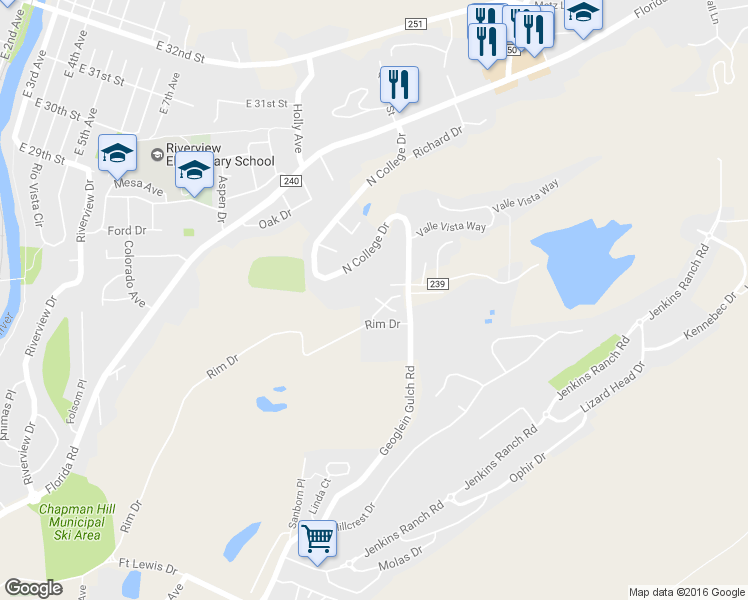 map of restaurants, bars, coffee shops, grocery stores, and more near 38 Tierra Verde Drive in Durango