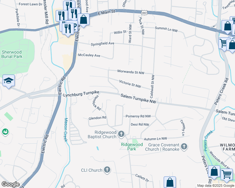 map of restaurants, bars, coffee shops, grocery stores, and more near 1998 Lynchburg Turnpike in Salem