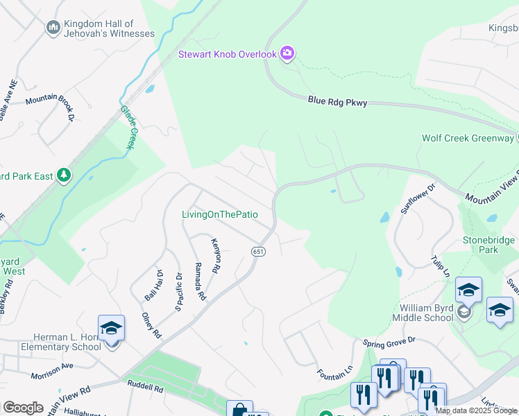 map of restaurants, bars, coffee shops, grocery stores, and more near 518 Stacie Drive in Vinton