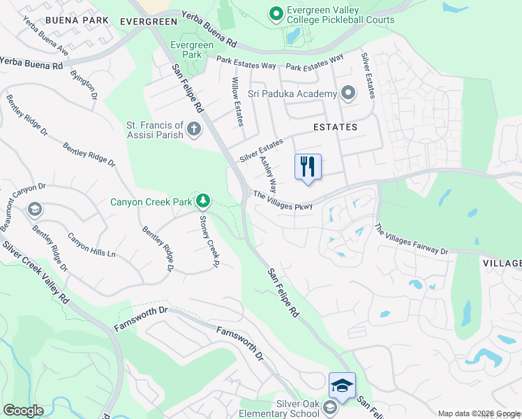 map of restaurants, bars, coffee shops, grocery stores, and more near 2044 Folle Blanche Drive in San Jose