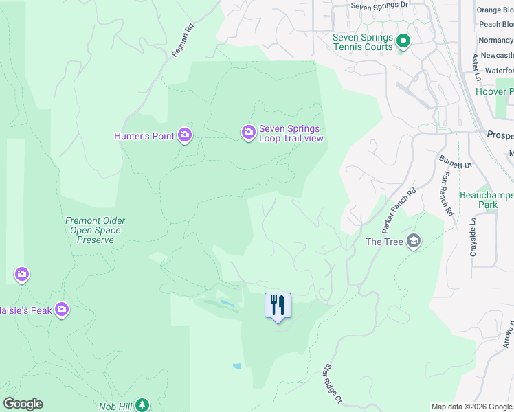 map of restaurants, bars, coffee shops, grocery stores, and more near 22549 Rolling Hills Road in Saratoga