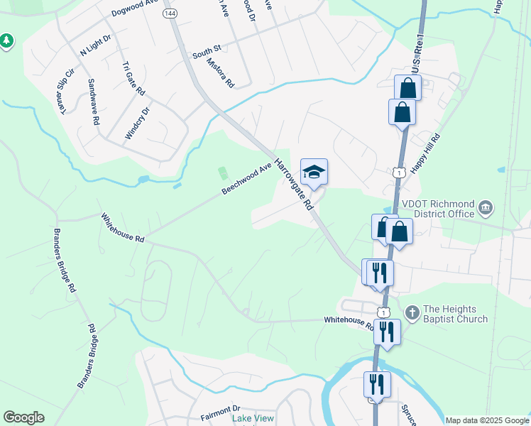 map of restaurants, bars, coffee shops, grocery stores, and more near 3110 Pineland Avenue in Colonial Heights
